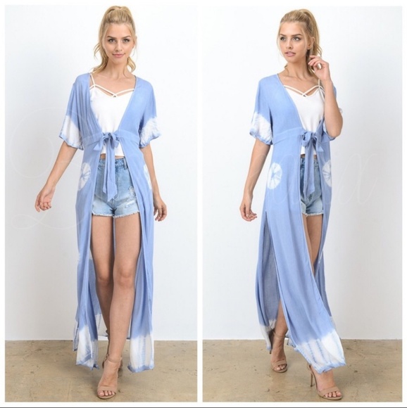 🎉HP ONLY SMALL Maxi Kimono Blue White Tie-dye - Picture 3 of 3